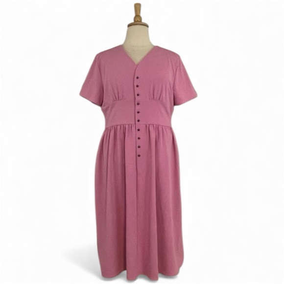 Jessakae Folk Lore Pink Midi Dress XXXL Short Sleeve V-Neck A-Line Cottagecore - Picture 1 of 14
